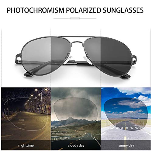 SODQW gafas de sol fotocromaticas polarizadas hombre 100% UVA/UVB Protección (Marco de pistola de gafas polarizadas fotocromáticas)