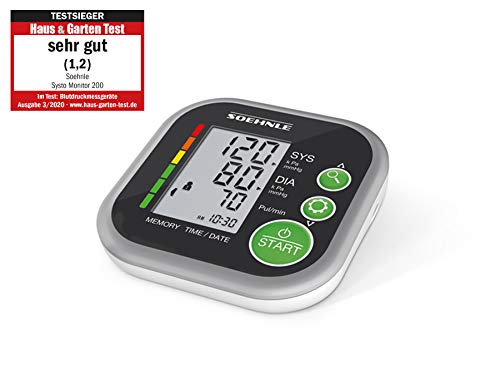 SOEHNLE Systo Monitor 200 - Tensiometro de brazo, ritmo cardiaco, presion arterial, color blanco y gris