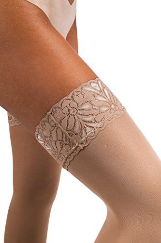 sofsy Encaje de Muslo Alto Opaco con sostenedor de Nylon, Pantyhose de Medias de Silicona Top 60 Den Natural 6 - XX-Large