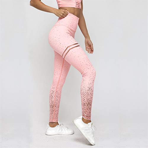 SOFTDUPANTS Leggings de Mujer sin Estampado de lámina metálica Transparente Leggings Ejercicio Fitness Patchwork Push Up Pantalones Black with Gold S