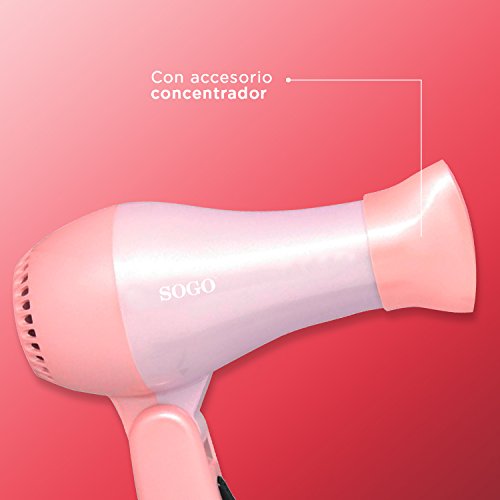 SOGO Secador de Pelo de Viaje Plegable, Secador Portátil Color Rosa 800W - SS-3615-P