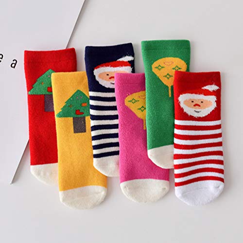 SOIMISS 6 Pares de Calcetines Navideños Calcetines de Zapatillas Súper Suaves Calcetines Cálidos de Invierno para Niños Niñas para Niños Niñas 0-1 Años