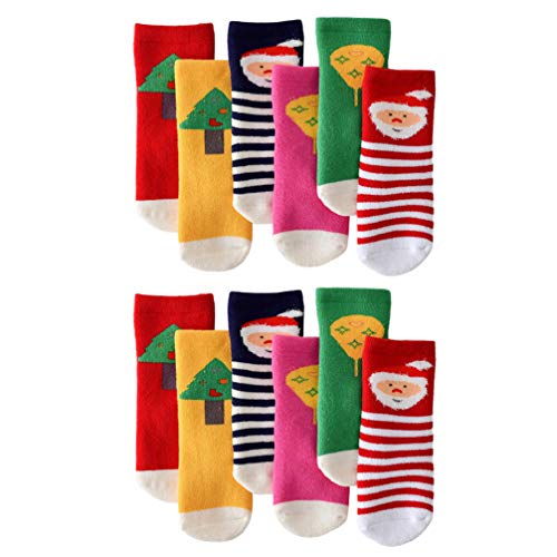 SOIMISS 6 Pares de Calcetines Navideños Calcetines de Zapatillas Súper Suaves Calcetines Cálidos de Invierno para Niños Niñas para Niños Niñas 0-1 Años
