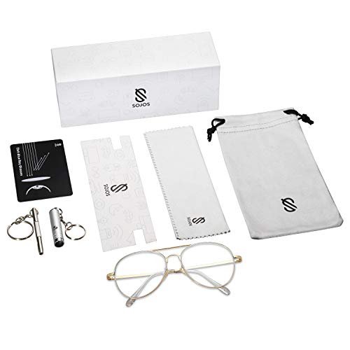 SOJOS Gafas de Sol de Metal Clásico Marco del Espejo Lente Con las Bisagras del Resorte SJ1030 Con Marco Dorado/Lentes Transparentes