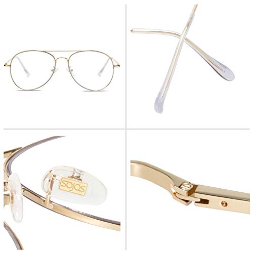 SOJOS Gafas de Sol de Metal Clásico Marco del Espejo Lente Con las Bisagras del Resorte SJ1030 Con Marco Dorado/Lentes Transparentes
