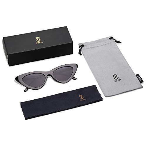 SOJOS Gafas De Sol Mujer Ojo De Gato Moda Chic Super Cat Eye SJ2044 Marco Negro/Lente Gris