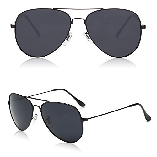 SojoS Gafas De Sol Para Hombres Y Mujeres Aviator Clásico Marco Metal Lentes Espejo Polarizadas SJ1054 Marco Negro/Lentes Grises
