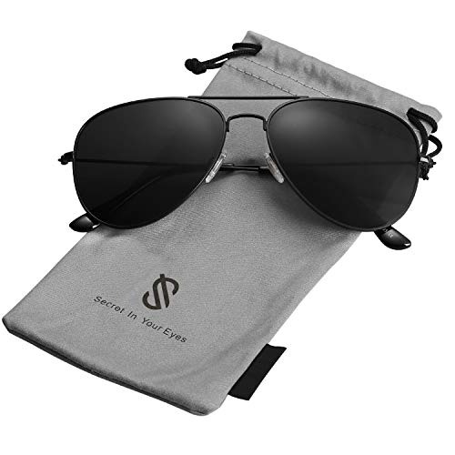 SojoS Gafas De Sol Para Hombres Y Mujeres Aviator Clásico Marco Metal Lentes Espejo Polarizadas SJ1054 Marco Negro/Lentes Grises