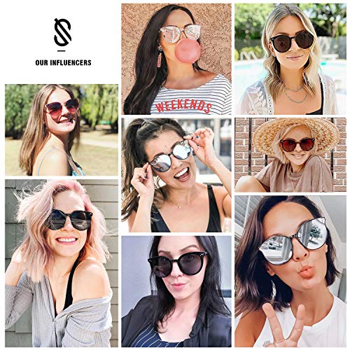 SOJOS Gafas De Sol Para Mujer Hombre Marco Plastico Redondo Retro BLOSSOM SJ2067 Con Marco Negro/Lente Gris