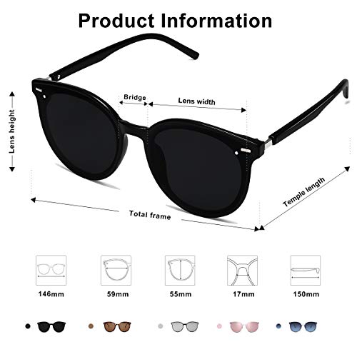 SOJOS Gafas De Sol Para Mujer Hombre Marco Plastico Redondo Retro BLOSSOM SJ2067 Con Marco Negro/Lente Gris