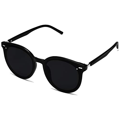SOJOS Gafas De Sol Para Mujer Hombre Marco Plastico Redondo Retro BLOSSOM SJ2067 Con Marco Negro/Lente Gris