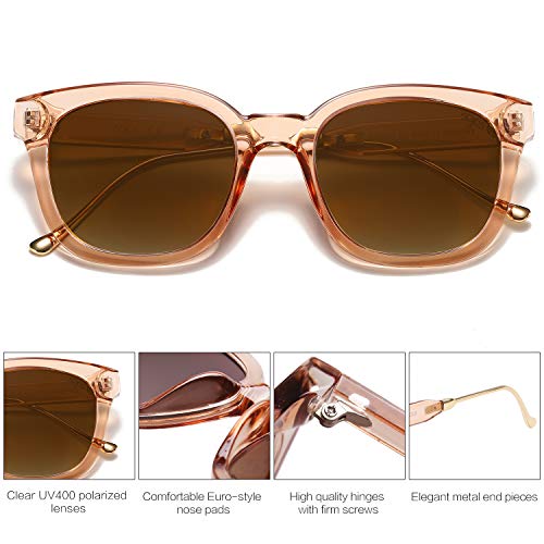 SOJOS Gafas De Sol Unisex Hombre Mujer Clásico Cuadrado Polarizado SJ2050 Con Marco Café Transparente/Lente Café Polarizado