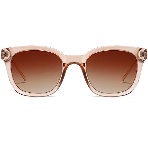 SOJOS Gafas De Sol Unisex Hombre Mujer Clásico Cuadrado Polarizado SJ2050 Con Marco Café Transparente/Lente Café Polarizado