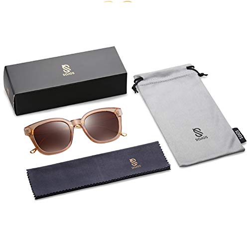 SOJOS Gafas De Sol Unisex Hombre Mujer Clásico Cuadrado Polarizado SJ2050 Con Marco Café Transparente/Lente Café Polarizado