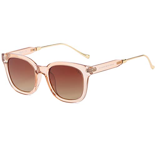 SOJOS Gafas De Sol Unisex Hombre Mujer Clásico Cuadrado Polarizado SJ2050 Con Marco Café Transparente/Lente Café Polarizado