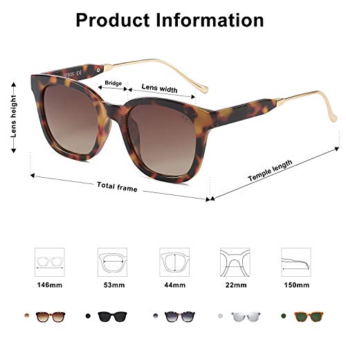 SOJOS Gafas De Sol Unisex Hombre Mujer Clásico Cuadrado Polarizado SJ2050 Con Marco Carey/Lente Café Polarizado