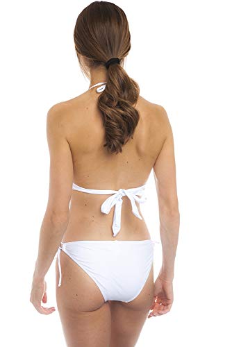 SOL Y PLAYA - Conjunto Bikini triangulo Halter Push up sin aro Braga estandar diseño Tropical Bordado Moderno para Mujer Chica señora (40 - M, Blanco)