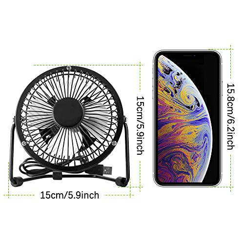 solawill Ventilador USB Mini Ventilador de Mesa Portátil Rotación 360º Pequeño y Potente Ventilador Silencioso para Hogar y Oficina o Viaje Metal Mini Fan - Negro