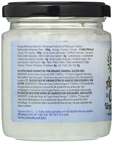 SOLNATURAL Aceite de Coco Virgen Extra Pequeðo Bio 200 ml, 400 g