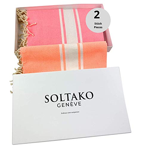 SOLTAKO - Toalla de playa, manos, sauna, baño, baño turco, cobertor para yoga, pestemal, fouta, juego de regalo, extragrande, 100 x 200 cm, 2 unidades, XXL, rosa pastel, 100 x 200 cm