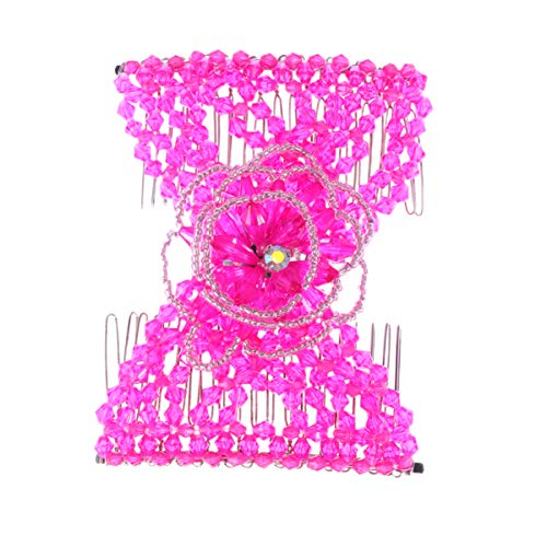 Solustre Peine con Cuentas Fácil Peine Cruzado Elástico Peine Doble Peine para El Cabello para Señora Madam Mujeres (3D Rosado)