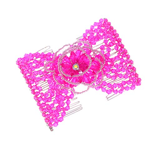 Solustre Peine con Cuentas Fácil Peine Cruzado Elástico Peine Doble Peine para El Cabello para Señora Madam Mujeres (3D Rosado)