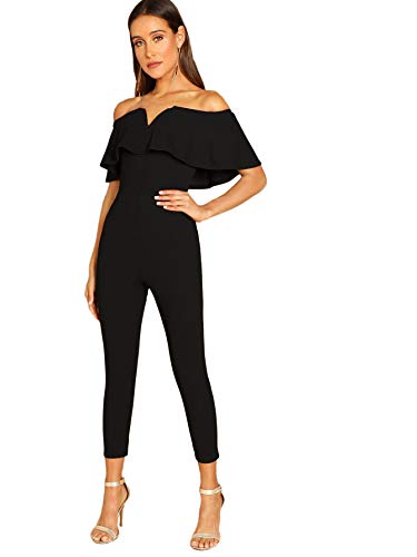 SOLY HUX Mujer Mono Largo Negocio Monos Sólido Mamelucos Manga Corta Sin Hombros Jumpsuits Rompers