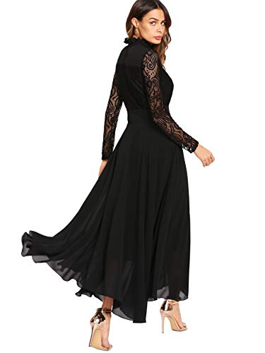 SOLY HUX Mujer Vestidos Largos de Encaje Gasa de Manga Larga con Cuello Redondo para Noche Fiesta o cóctel Boda