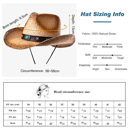 Sombrero de vaquera de Comhats unisex Western Outback de paja natural para verano, playa, sombrero, ala con correa para la barbilla Beige 99764_Beige Taille unique