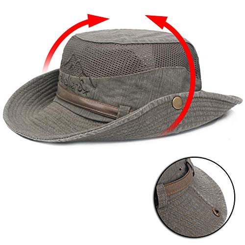Sombrero sol algodón protección UV,sombrero verano,sombrero playa,sombrero safari boonie,sombrero pesca plegable con malla transpirable correa ajustable para barbilla- hombres mujeres(Verde oscuro)