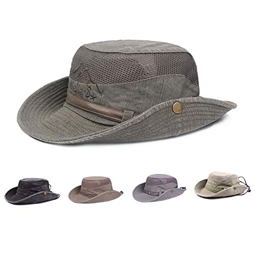 Sombrero sol algodón protección UV,sombrero verano,sombrero playa,sombrero safari boonie,sombrero pesca plegable con malla transpirable correa ajustable para barbilla- hombres mujeres(Verde oscuro)