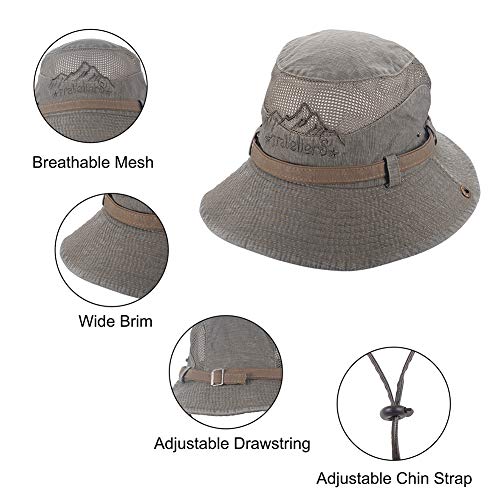 Sombrero sol algodón protección UV,sombrero verano,sombrero playa,sombrero safari boonie,sombrero pesca plegable con malla transpirable correa ajustable para barbilla- hombres mujeres(Verde oscuro)