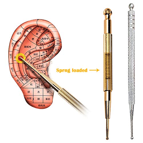 Sonda de Doble Cabeza y Punta para Puntos en Oreja y Cuerpo Acupuntura Regalo la Oreja de Bolsillo y Bolsa, Shiatsu Therapy Shiatsu Masajeador Ear Acupoint Probe Painless Acupuncture Pen Conjunto de 2