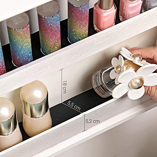 SONGMICS Armario de Joyería Montado en la Pared, Organizador de Joyería de Madera Maciza con Cierre y Espejo, Armario de Joyería Que Ahorra Espacio, 36 x 9,2 x 80 cm,Blanco Angustiado JJC53WT