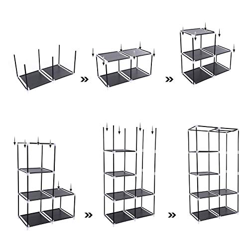 SONGMICS Armario de Tela, Organizador de Almacenamiento de Ropa con 2 Rieles Colgantes, 6 Estantes, Diseño Personalizable, 88 x 45 x 170 cm, para Dormitorio, Departamento, Gris RYG84G