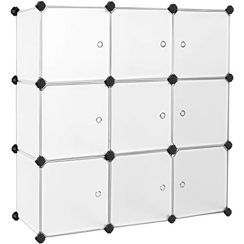 SONGMICS Armario Modular con 9 Cubos, Montaje en Bricolaje, Armario de Almacenamiento de plástico, con Puertas, Estable, Instalación Sencilla LPC116WS