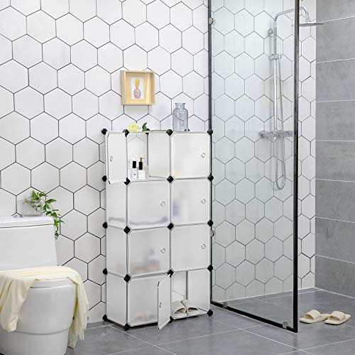 SONGMICS Armario Modular con 9 Cubos, Montaje en Bricolaje, Armario de Almacenamiento de plástico, con Puertas, Estable, Instalación Sencilla LPC116WS