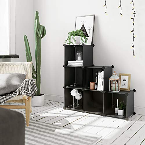 SONGMICS Armario Modular de Plástico, Armario de Almacenaje, Estantería Modulable, Organizador Multiuso, en Forma de Escalera, con 1 Martillo de Madera Gratuito, 93 x 31 x 93 cm, Negro LPC112