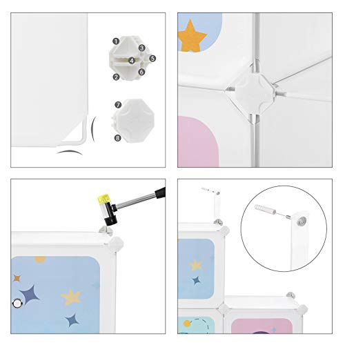 SONGMICS Armario Modular Infantil de 16 Cubos, Organizador Modular para Niños, Estantes de Cubo de Plástico, con Puertas, para Ropa, Zapatos, Juguetes, 123 x 31 x 123 cm, Blanco LPC902W