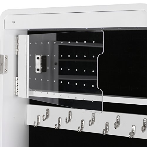 SONGMICS Armario para Joyas, Espejo Joyero con 8 Luces LED, Espejo con Bordes Redondeados, Organizador de Joyas de Pie, con Cerradura y 6 Cajones, Placa para Aretes, Blanco JBC89WT