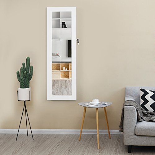 Songmics Armario y Espejo 2 en 1 Joyero de pared 36 x 120 x 9,5 cm Color blanco JBC24W