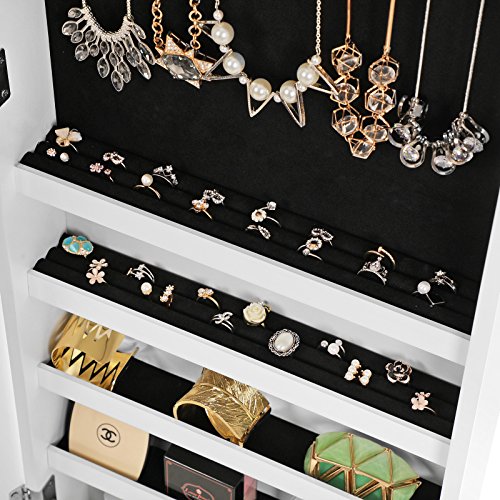 Songmics Armario y Espejo 2 en 1 Joyero de pared 36 x 120 x 9,5 cm Color blanco JBC24W