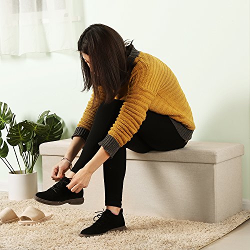 SONGMICS Banco con Espacio de Almacenamiento, Cofre, Caja de Almacenamiento, Plegable, Carga Estática Máx. 300 kg, con Separador Metálico, 120 L, 110 x 38 x 38 cm, Imitación Lino, Beige LSF77B