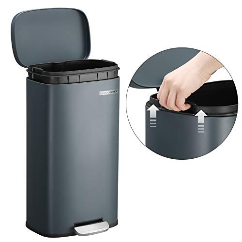 SONGMICS Basurero de Cocina de 30L, Basurero de Reciclaje con Pedales, Cubo Interior de Plástico, Tapa con Bisagras, Cierre Suave, a Prueba de Olores e Higiénico, Gris Ahumado LTB03GS