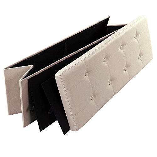 Songmics Baúl Puff - Taburete para almacenaje, Plegable Carga máxima de 300 kg, Beige, 110 x 38 x 38 cm