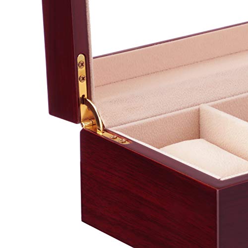 SONGMICS Caja de Relojes con 5 Compartimientos, Estuche de Madera para Relojes, Tapa de Vidrio, Almohadillas Extraíbles, Forro de Terciopelo, Cierre de Metal, Color Caoba JOW05RD