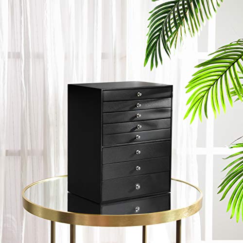 SONGMICS Caja Joyero Grande, con 8 Cajones para Anillos, Aretes, Pendientes y Collares, Almacenamiento Moderno, Negro JBC11B