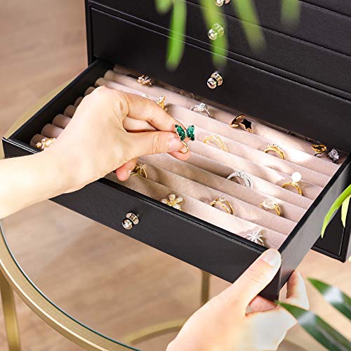 SONGMICS Caja Joyero Grande, con 8 Cajones para Anillos, Aretes, Pendientes y Collares, Almacenamiento Moderno, Negro JBC11B