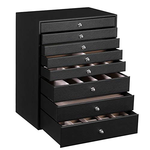 SONGMICS Caja Joyero Grande, con 8 Cajones para Anillos, Aretes, Pendientes y Collares, Almacenamiento Moderno, Negro JBC11B