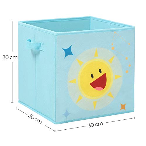 SONGMICS Cajas de Almacenaje, Juego de 3, Organizadoras de Juguetes, Cubos Plegables con Asas, para Habitación de Niños, Sala de Juegos, 30 x 30 x 30 cm, Tema del Espacio, Azul, Verde y Rosa RFB001Y03